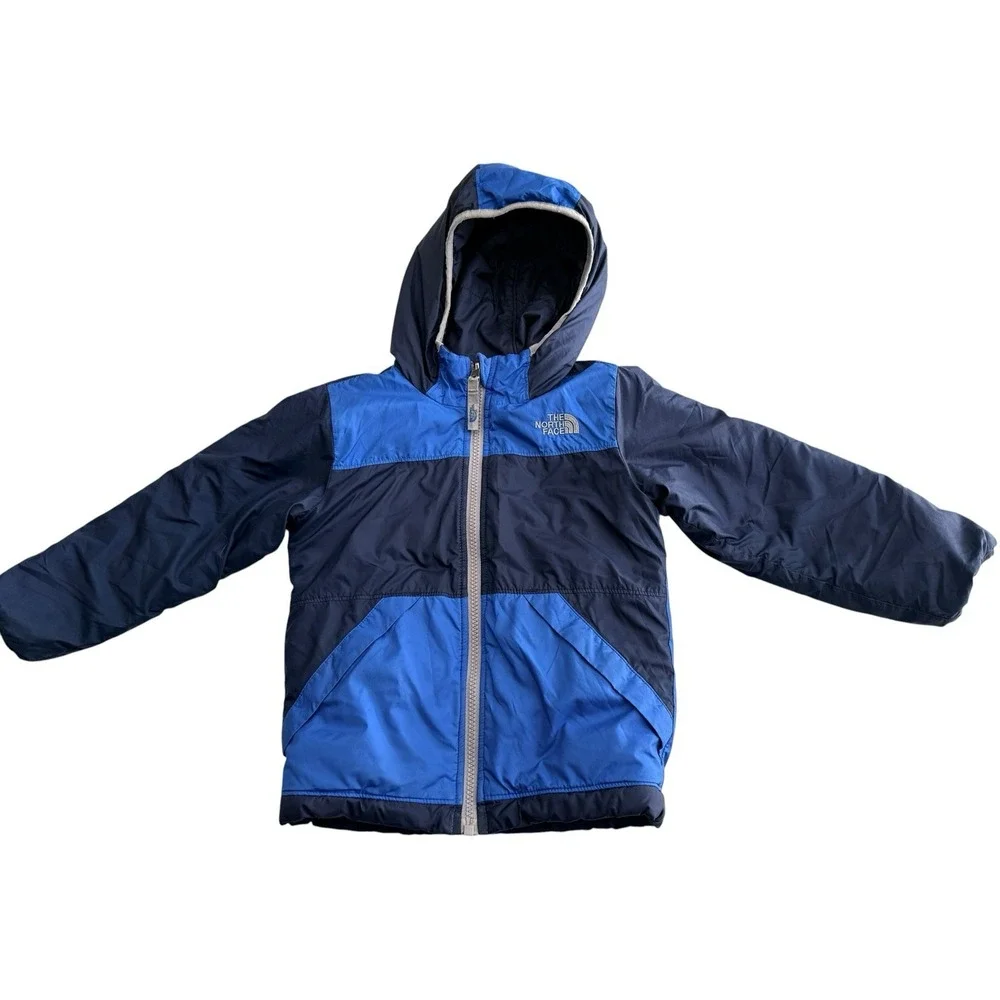 The North Face Toddler Reversible Hooded Jacket Coat 4T Fleece Blue Full Zip